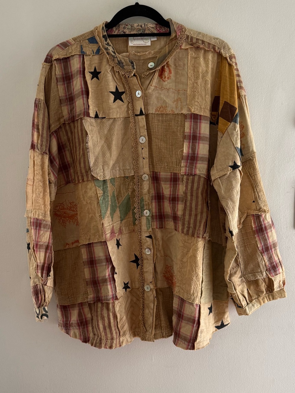 The Paper Lace Earthtone Patchwork Button-Up Shirt